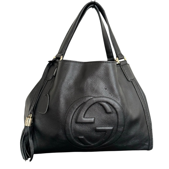 GUCCI Soho Large Black Pebbled Leather Tote Bag Shoulder Bag Women’s - Picture 4 of 17